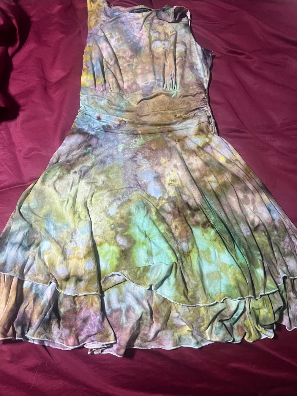 Pastel Ice Tie-Dye Ruffle Hem Mini Dress